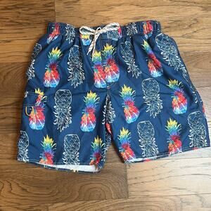 Pineapple Swim Trunks Men's Blue‎ Tropical Print Swimsuit Drawstring